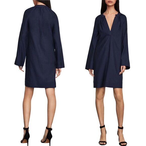 BCBGMAXAZRIA Roxanne Shirred A-Line Mini Shift Dress Navy Blue M - Picture 2 of 4